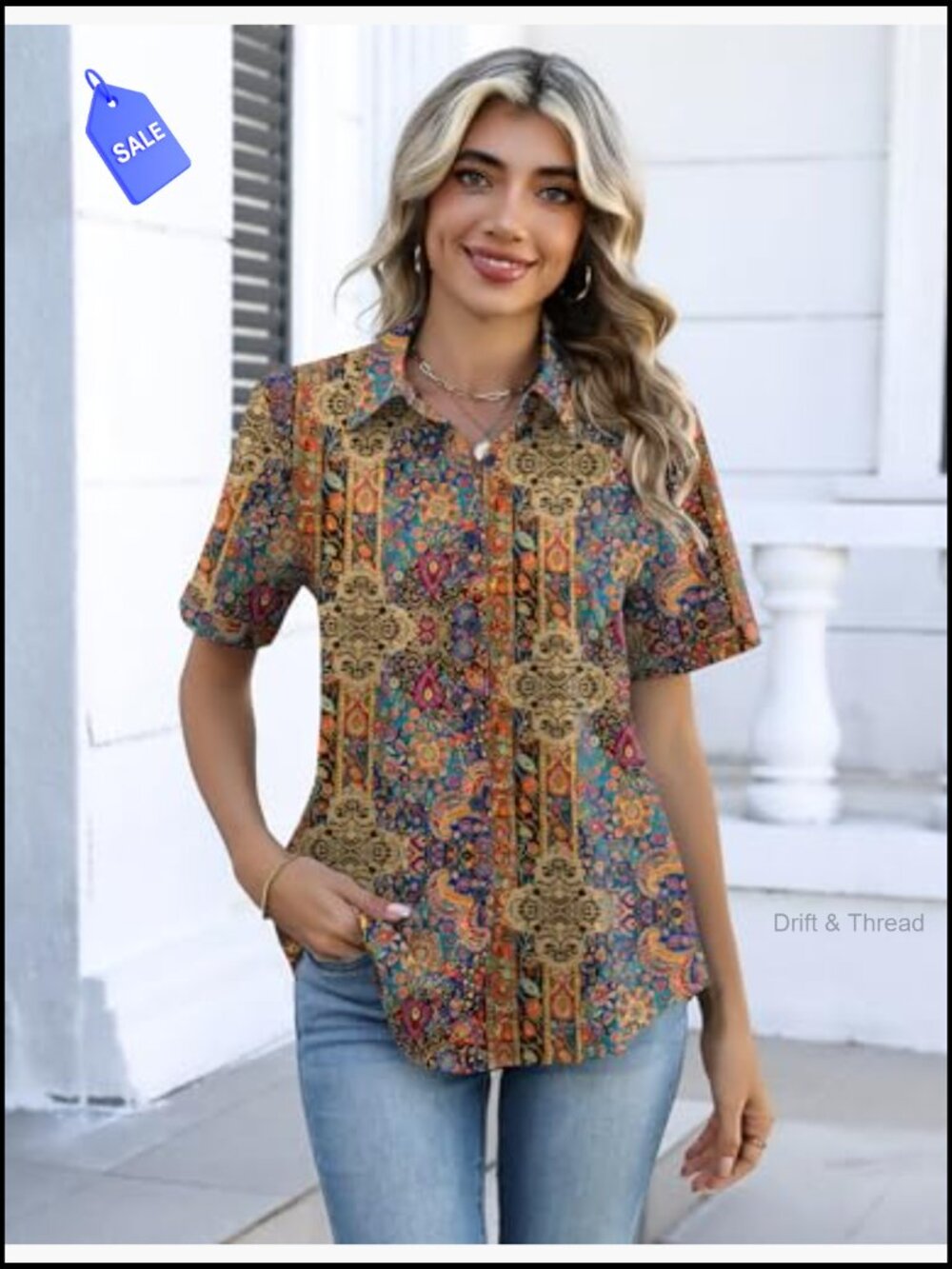 Short Sleeve Button Down Shirt V Neck Blouse Dressy Casual Summer Top - Picture 5 of 7